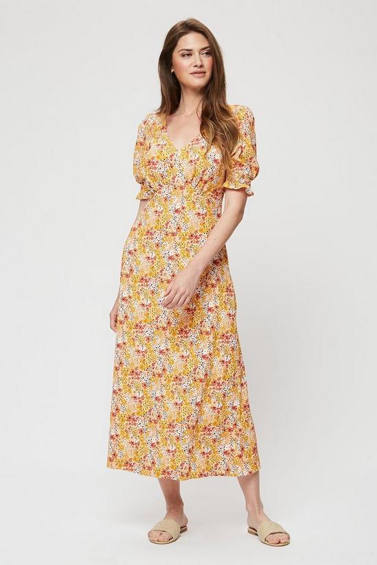 Dorothy Perkins Tall Yellow Floral Wrap Front Midi Dress 1