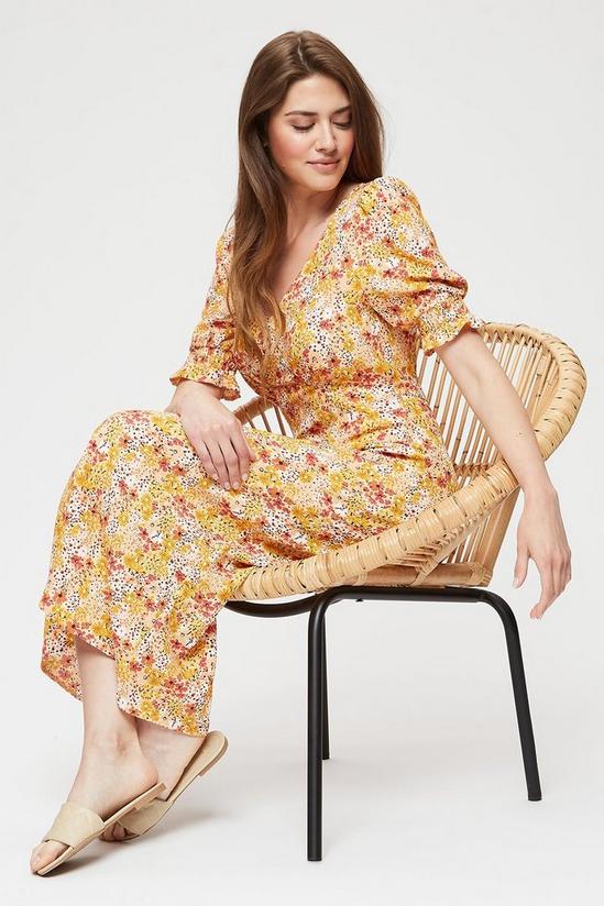 Dorothy Perkins Tall Yellow Floral Wrap Front Midi Dress 2