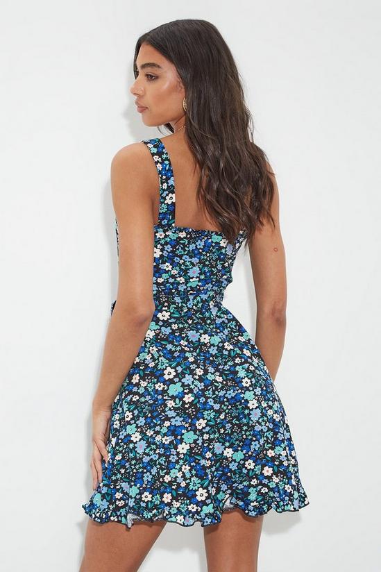 Dorothy Perkins Blue Green Floral Frill Strappy Mini Dress 3