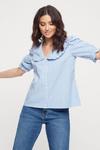 Dorothy Perkins Petite Blue Gingham Frill Collared Top thumbnail 1