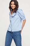 Dorothy Perkins Petite Blue Gingham Frill Collared Top thumbnail 2