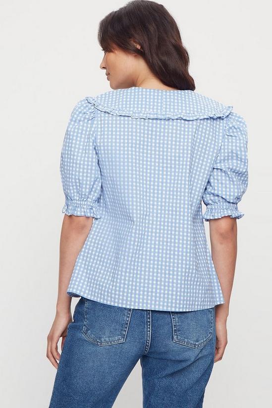 Dorothy Perkins Petite Blue Gingham Frill Collared Top 3