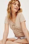 Dorothy Perkins Petite Camel Ruched Front Ribbed Top thumbnail 4