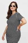 Dorothy Perkins Curve Mono Stripe Maxi T-shirt Dress thumbnail 1