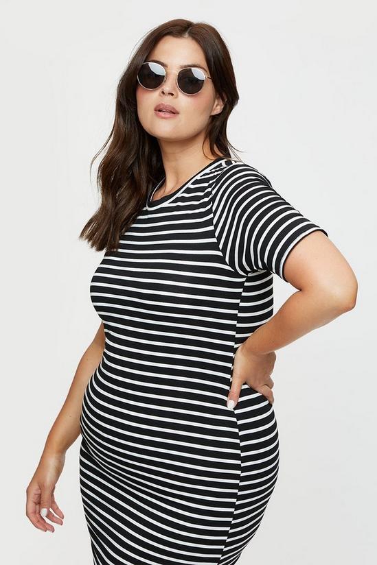 Dorothy Perkins Curve Mono Stripe Maxi T-shirt Dress 1