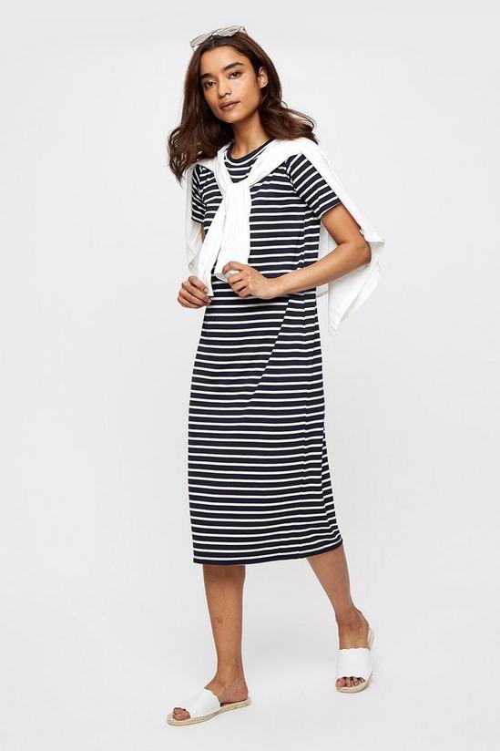 Dorothy Perkins Petite Navy Stripe T Shirt Midi Dress 2
