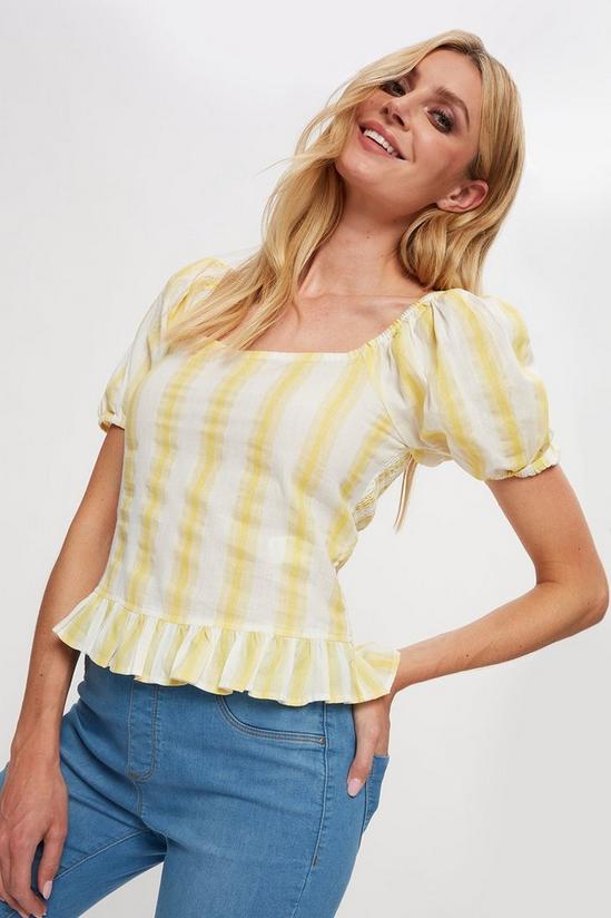 Dorothy Perkins Yellow Stripe Linen Look Smocked Co-ord Top 1