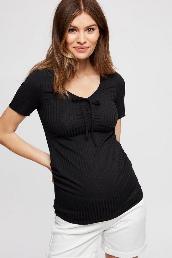 Dorothy Perkins Maternity Black Ruched Front Jersey Ribbed Top 1