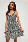 Dorothy Perkins Petite Mono Print Ruched Fit And Flare Dress thumbnail 1