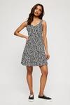 Dorothy Perkins Petite Mono Print Ruched Fit And Flare Dress thumbnail 2