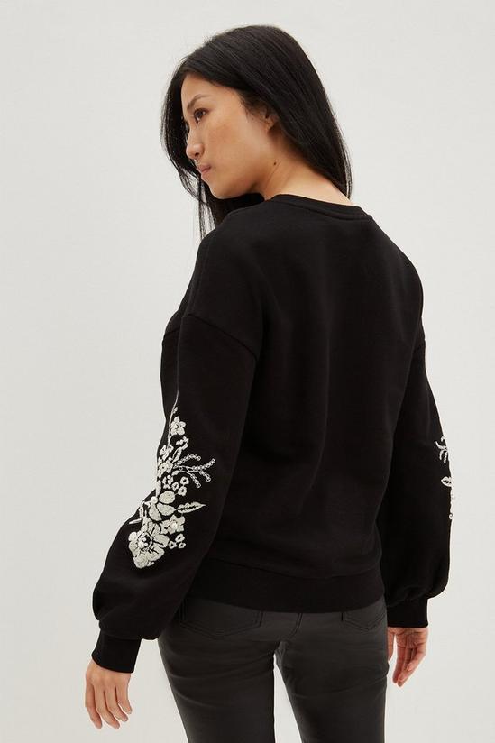Dorothy Perkins Black Embroidered Pearl Sleeve Sweatshirt 3