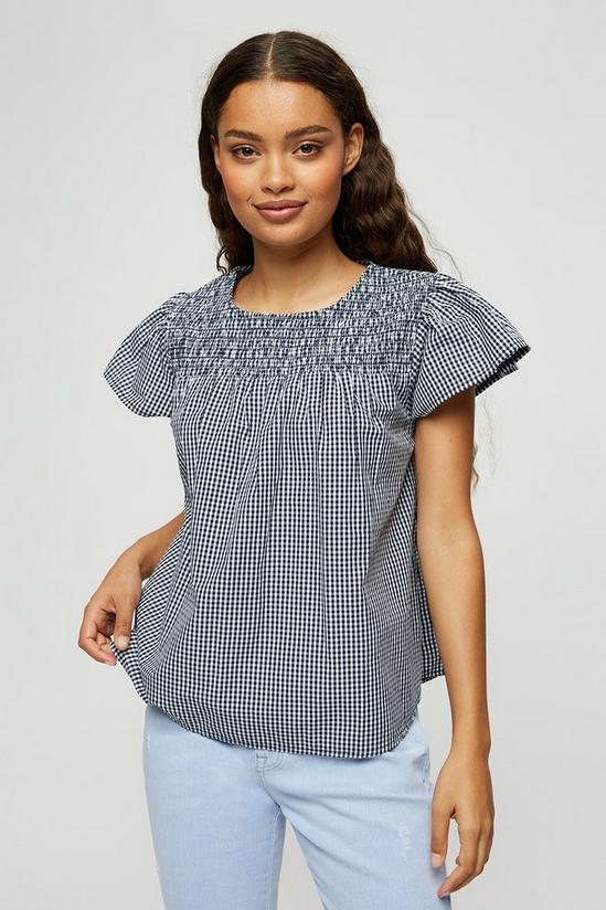 Dorothy Perkins Petite Navy Gingham Shirred Frill Top 1