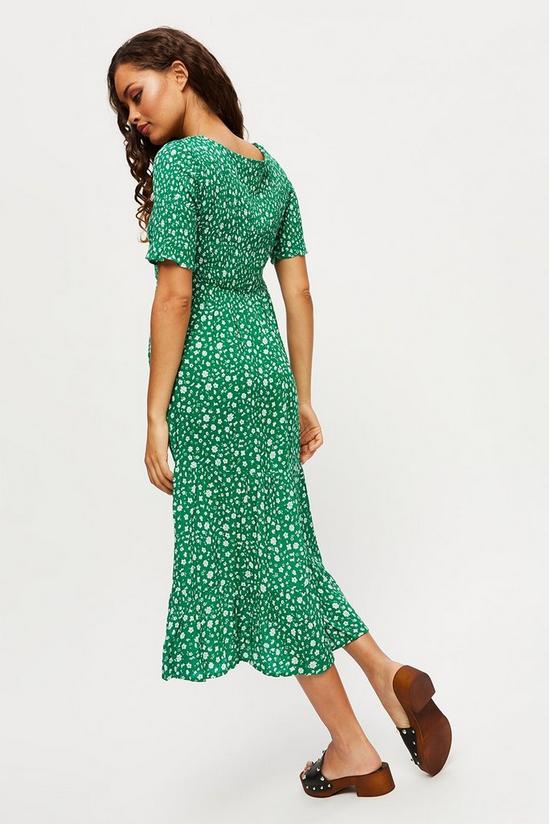 Dorothy Perkins Petite Green Ditsy Shirred Midaxi Dress 3
