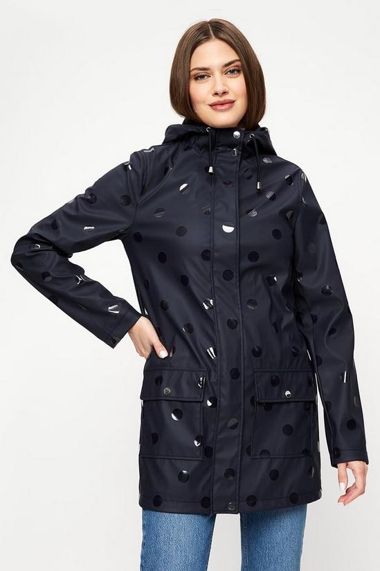 Dorothy Perkins Tall Navy Shiny Spot Raincoat 1