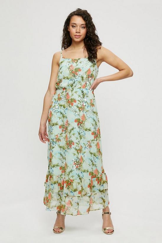 Dorothy Perkins Mint Sequin Floral Midi Dress 1