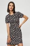 Dorothy Perkins Pink Floral Short Sleeve Cotton Elastane Fit And Flare Dress With Side Pockets. thumbnail 4