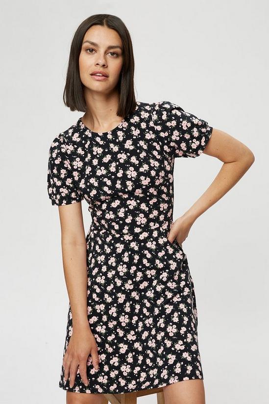 Dorothy Perkins Pink Floral Short Sleeve Cotton Elastane Fit And Flare Dress With Side Pockets. 4