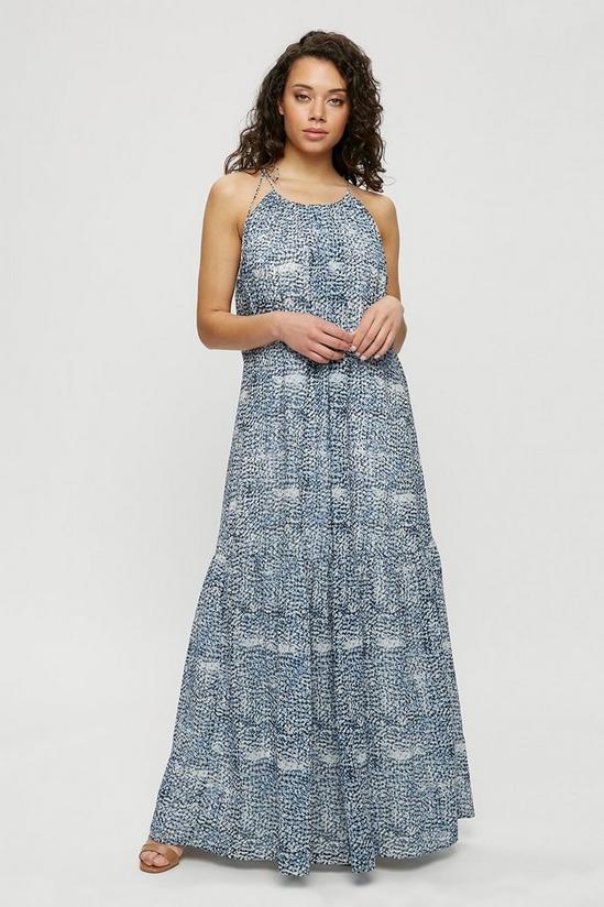 Dorothy Perkins Blue Abstract Print Halter Neck Maxi Dress 1
