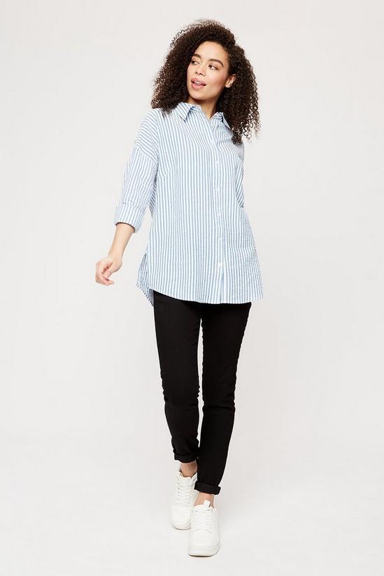 Dorothy Perkins Blue And White Oversized Stripe Linen Shirt 2