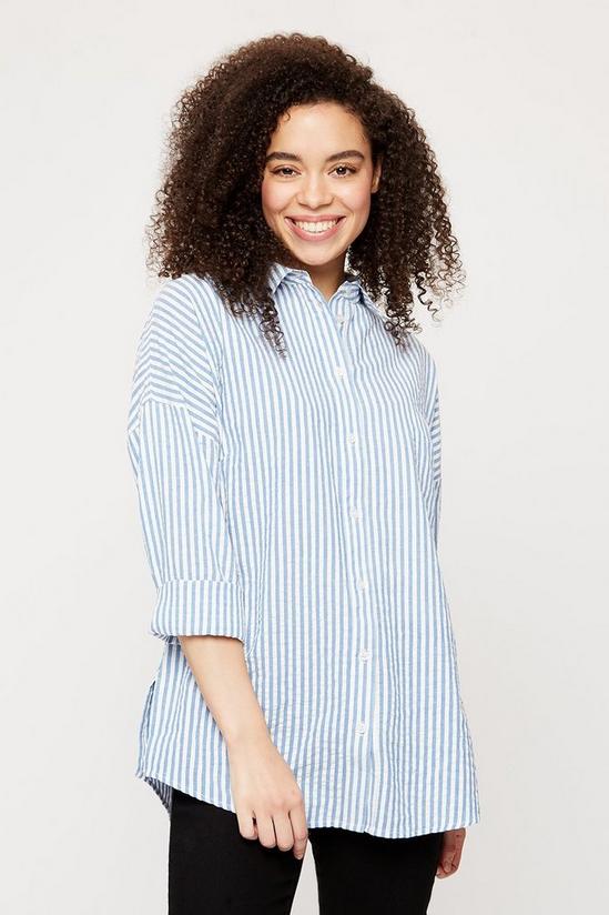 Dorothy Perkins Blue And White Oversized Stripe Linen Shirt 4
