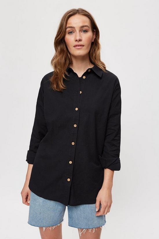 Dorothy Perkins Black Oversized Linen Shirt Coconut Buttons 1