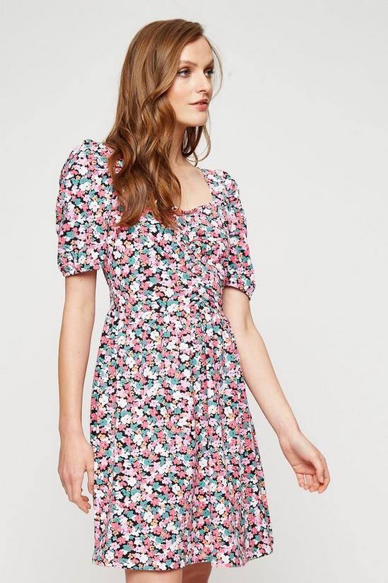Dorothy Perkins Pink Ditsy Floral Ruched Ss Mini Dress 1