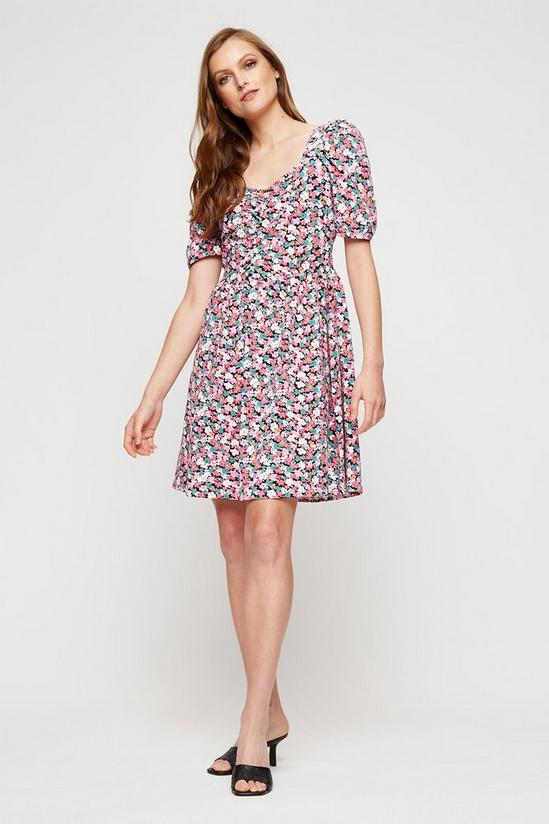 Dorothy Perkins Pink Ditsy Floral Ruched Ss Mini Dress 2