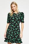 Dorothy Perkins Black Green Floral Ruffle Ss Fit And Flare thumbnail 1