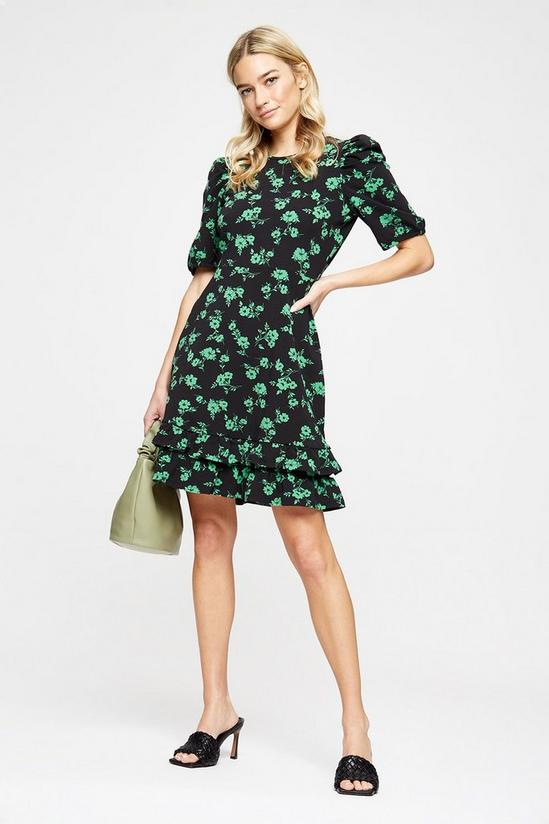 Dorothy Perkins Black Green Floral Ruffle Ss Fit And Flare 2
