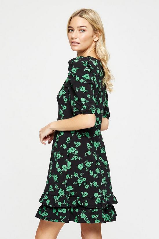Dorothy Perkins Black Green Floral Ruffle Ss Fit And Flare 3