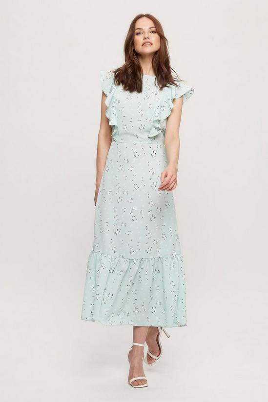 Dorothy Perkins Mint Floral Ruffle Midi Dress 1