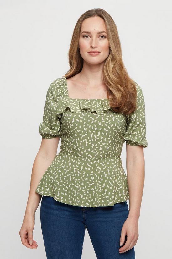 Dorothy Perkins Green Abstract Print Square Neck Peplum Top 1