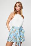 Dorothy Perkins Petite Blue Floral Belted Shorts thumbnail 1
