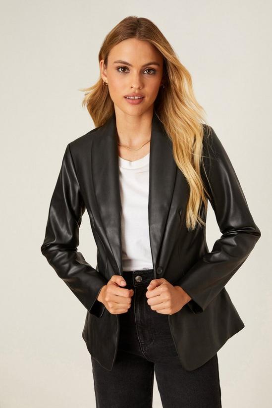 Dorothy Perkins Black Faux Leather Tailored Single Breasted Blazer 1