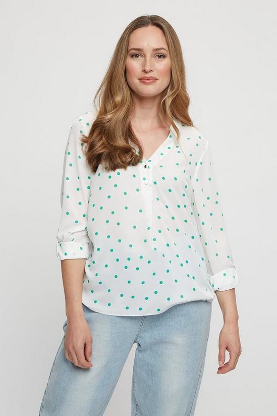 Dorothy Perkins Green Spot Print Roll Sleeve Shirt 1