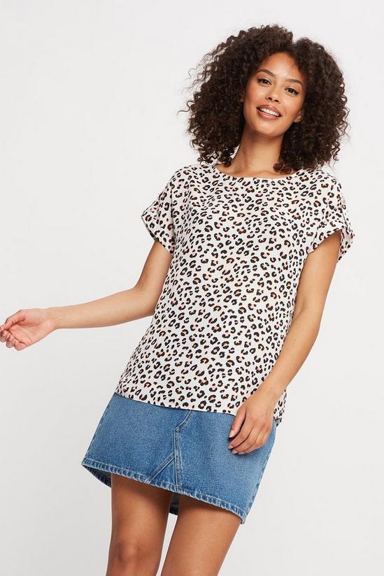 Dorothy Perkins Leopard Print Gold Button Roll Sleeve Top 1