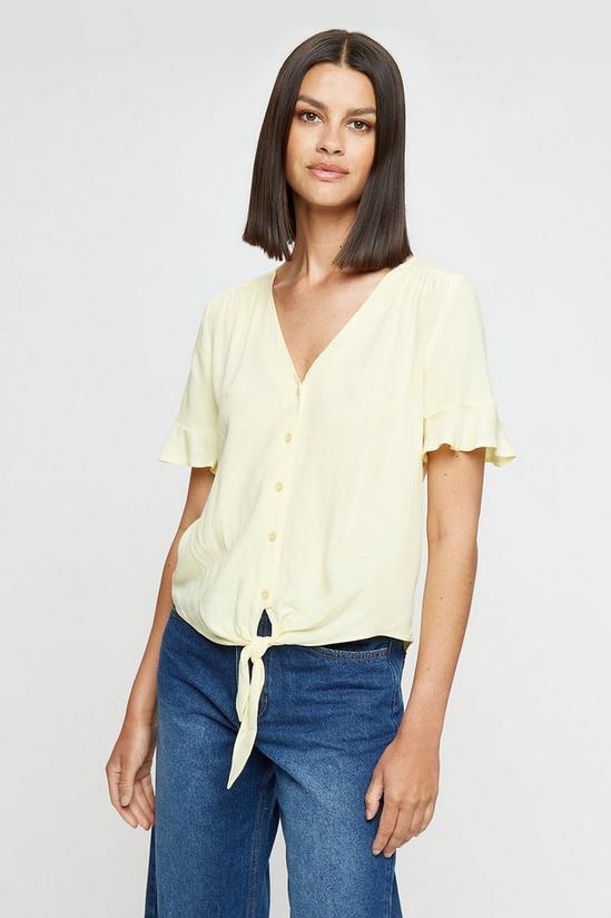 Dorothy Perkins Lemon Short Sleeve Tie Front Shirt 1