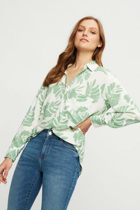 Dorothy Perkins Green Leaf Long Sleeve Button Front Shirt 1