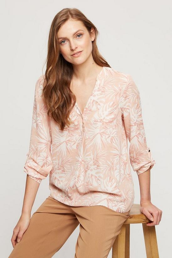 Dorothy Perkins Pink Palm Print Roll Sleeve Shirt 1