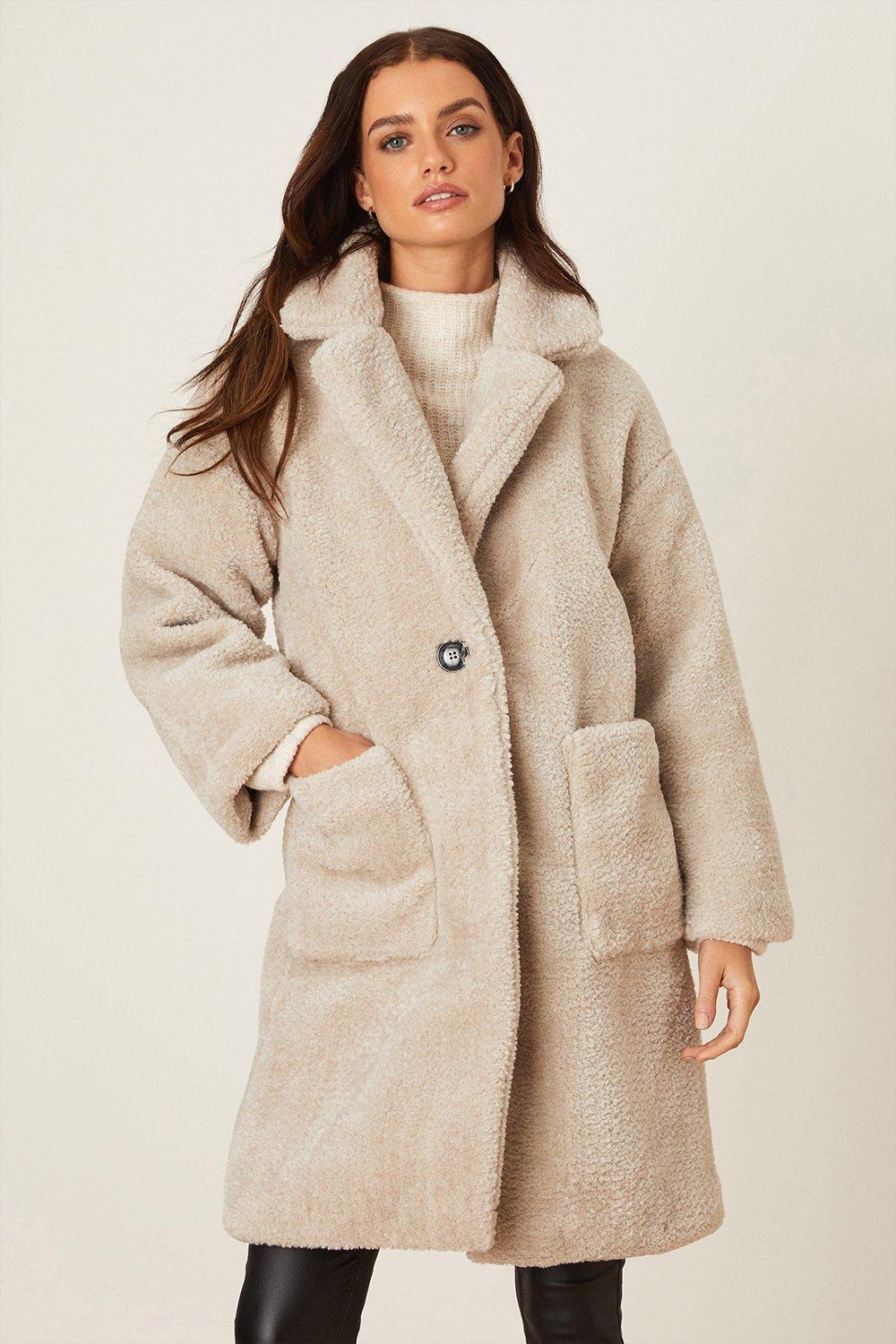 Jackets Coats Petite Longline Plush Teddy Coat Dorothy Perkins