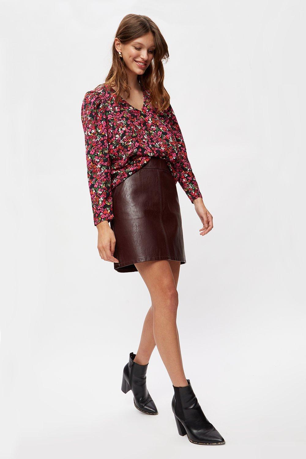 Split Hem Faux Leather Mini Skirt