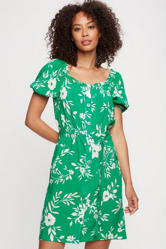 Dorothy Perkins Green Large Floral Button Dress 1