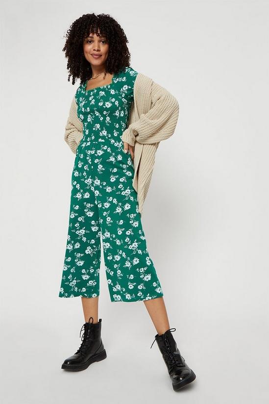 Dorothy Perkins Green Floral Shirred Culotte Jumpsuit 1