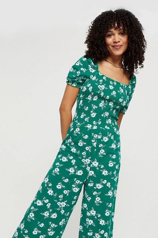 Dorothy Perkins Green Floral Shirred Culotte Jumpsuit 2