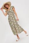 Dorothy Perkins Khaki Floral Shirred V Neck Midi Dress thumbnail 2