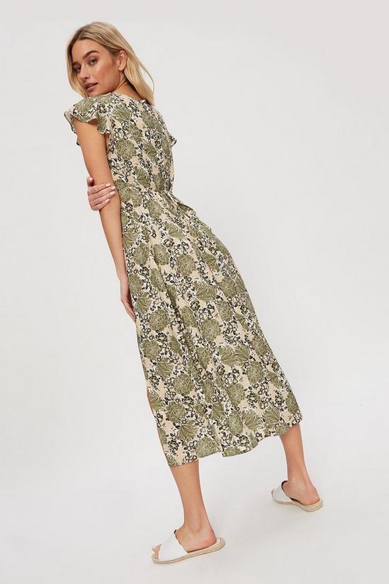 Dorothy Perkins Khaki Floral Shirred V Neck Midi Dress 3