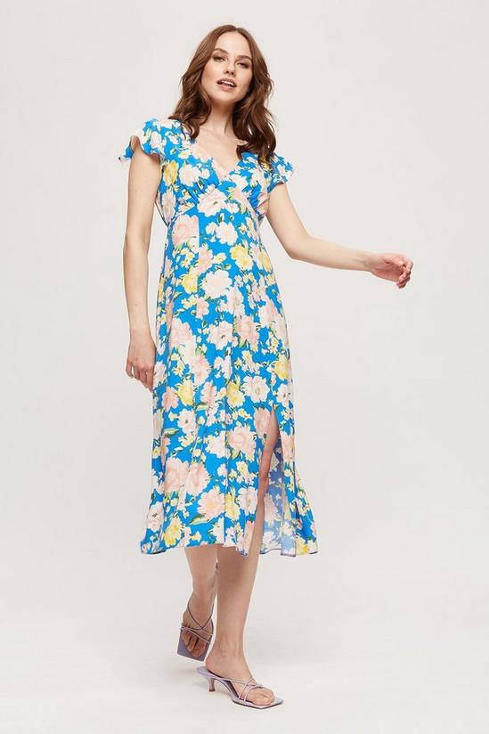 Dorothy Perkins Blue And  Cream Floral V Neck Midi Dress 2