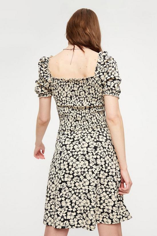 Dorothy Perkins Mono Floral Shirred Mini Dress 3