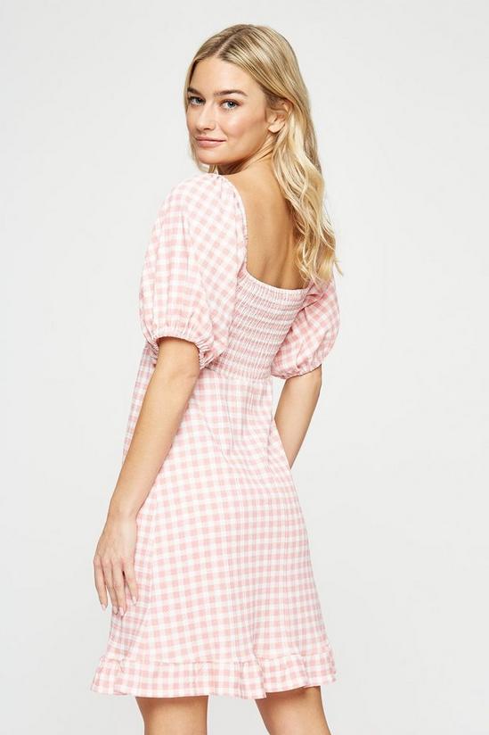 Dorothy Perkins Pink Gingham Textured Shirred Mini Dress 3