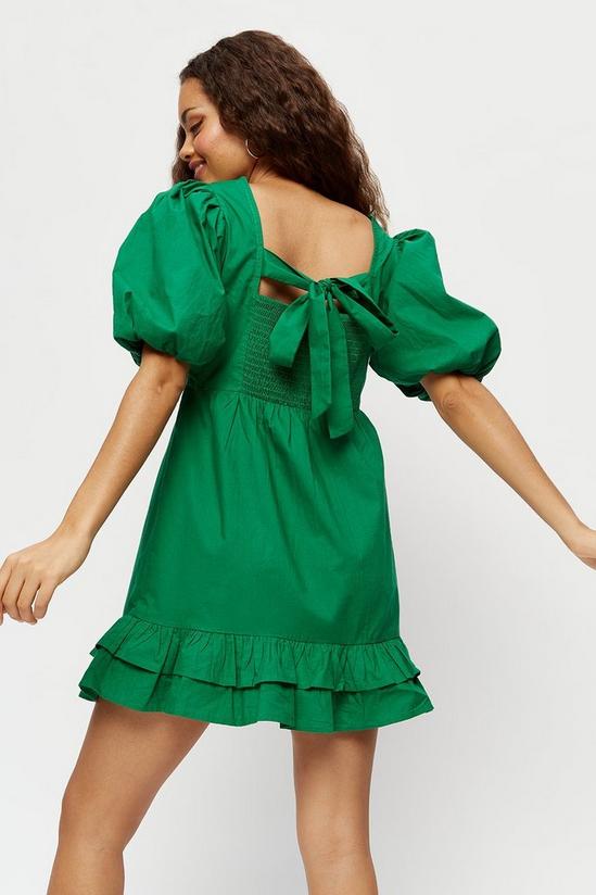Dorothy Perkins Petite Green Poplin Puff Sleeve Mini Dress 1